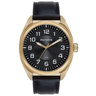 Relógio Masculino Casual Analógico em Couro Dourado Mondaine 44MM