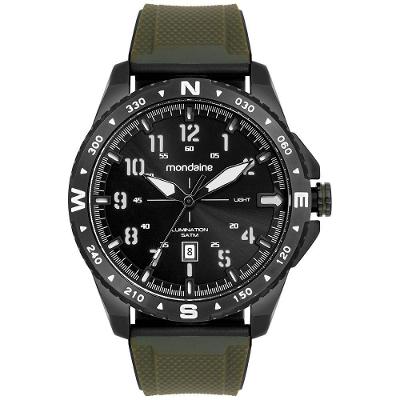 Relógio Masculino Calendário Analógico Silicone Fivela Preto e Cinza Mondaine 48MM