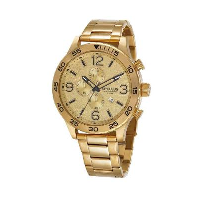 Relógio Masculino Cronógrafo Casual em Aço Inox com Fecho de Pressão Dourado Séculus 5,2CM