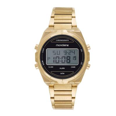 Relógio Masculino Digital Dourado em Aço Inox com Alarme Mondaine
