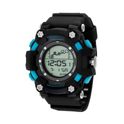 Relógio Masculino Digital Esportivo Preto com Display LCD e Fecho Fivela e Plástico e 5 ATM e 56mm