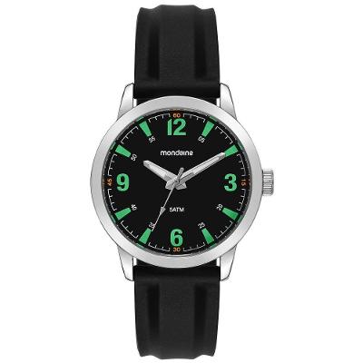 Relógio Masculino Indíces Luminosos Analógico Silicone Preto Mondaine