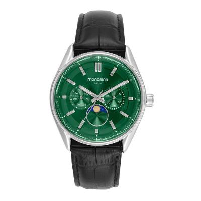 Relógio Masculino Mostrador Verde Couro Genuíno Analógico em Couro Verde Mondaine 42MM
