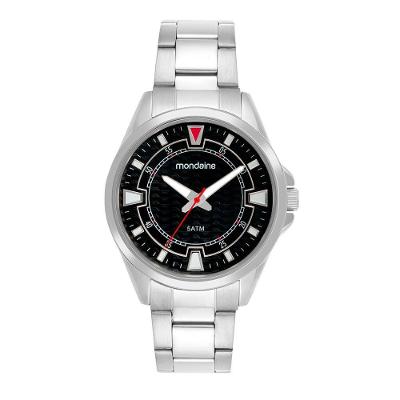Relógio Masculino Mondaine Analógico Aço Inox Prata Mostrador Preto