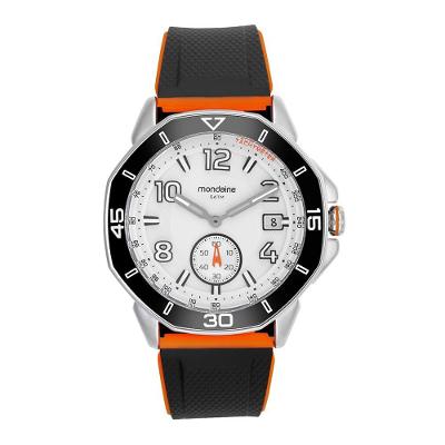 Relógio Masculino Mondaine Preto e Laranja com Marcação Esportivo em Silicone Resistência 5 ATM