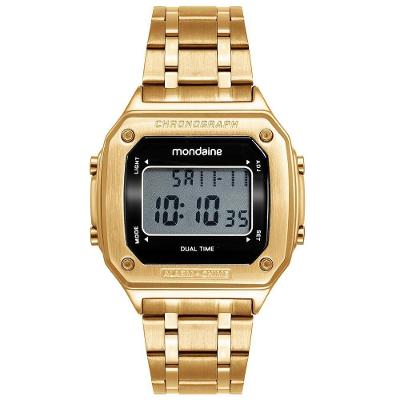 Relógio Masculino Relógio Masculino Dourado Aço Digital Quadrado Lcd Digital Aço Inox Dourado