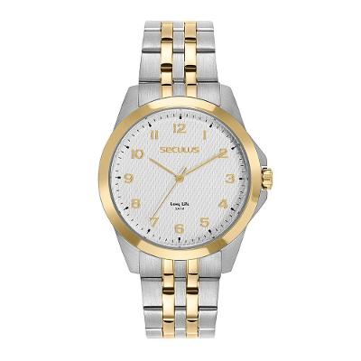 Relógio Masculino Prata com Dourado Analógico Aço Inox Resistência 5 ATM Séculus
