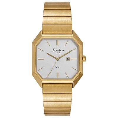Relógio Unissex Vintage 1954 Quadrado Clássico Pulseira Aço Inox Dourado Mondaine