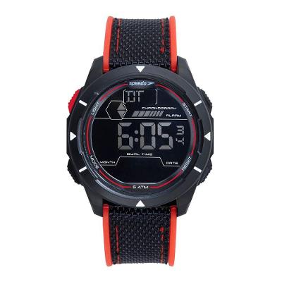 Relógio Masculino Speedo Anadigi Analógico e Digital em Nylon Preto e Vermelho 47MM