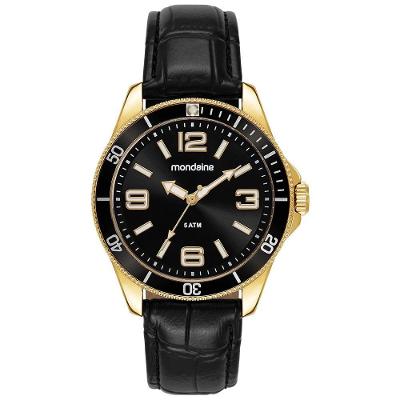 Relógio Masculino Silicone Dourado Analógico Esportivo Couro Mondaine 41MM