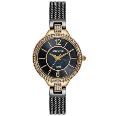 Relógio Feminino Analógico Minimalista com Pulseira em Aço Inox Preto Séculus