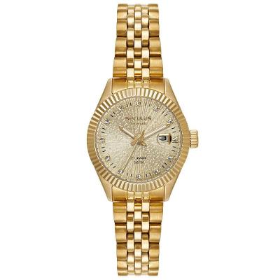 Relógio Feminino 6T15 Clássico Aço Inox com Fundo Transparente Dourado Séculus