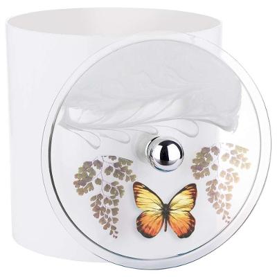 Lixeira Decorada 6,2L Plástico com Tampa Transparente e Borboleta Amarela Branco Pontto Lavabo