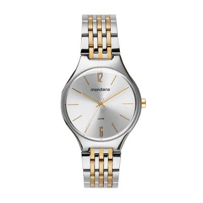 Relógio Feminino Semi Slim Abaulado Bicolor em Aço Inox com Resistência 5 ATM Dourado Mondaine 36MM
