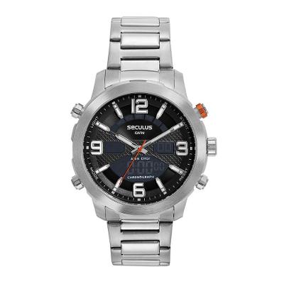Relógio Masculino Anadigi Analógico e Digital em Aço Inox Prata Séculus 4.8CM