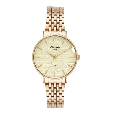 Relógio Feminino Vintage Dourado Analógico em Aço Inox com Cristal Mondaine