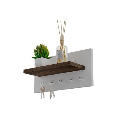 Porta Chaves Minimalista com 5 Pinos Branco e Nogal Mercado das Prateleiras 30CM
