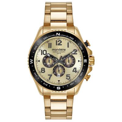 Relógio Masculino Cronógrafo Aço em Aço Inox Dourado Mondaine 48MM