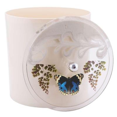 Lixeira Decorada 6,2L Plástico Tampa com Borboleta Azul Escuro Bege Pontto Lavabo
