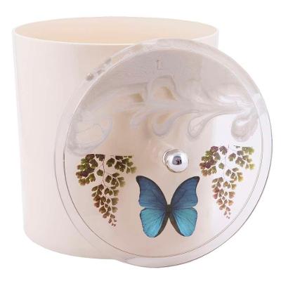 Lixeira Decorada 6,2L Plástico Tampa com Borboleta Azul Bege Pontto Lavabo