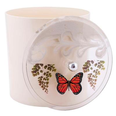 Lixeira Decorada 6,2L Plástico com Borboleta Vermelha Bege Pontto Lavabo