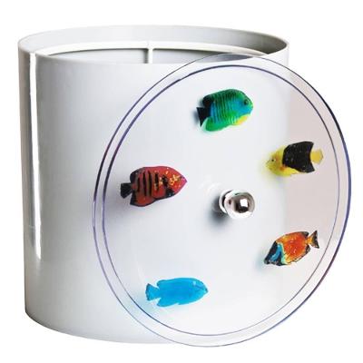 Lixeira Redondo Decorado 6,2L Plástico Chão Design Peixinhos Branco Pontto Lavabo
