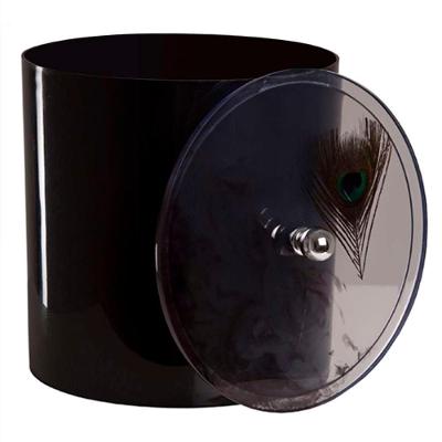 Lixeira Decorada com Pena de Pavão 6,2L Plástico Tampa Transparente Preto Pontto Lavabo