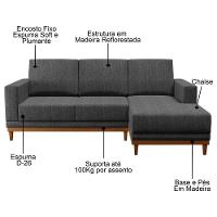 Sofá Kayrós 200cm 3 Lugares Com Chaise Esquerdo D05 Linho Chumbo - Mpozenato