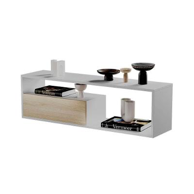 Rack para TV Roma 1 Porta 3 Prateleiras MDP 15mm 100CM Branco com Carvalho Mercado das Prateleiras