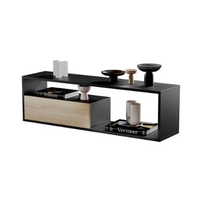 Rack para TV Roma 1 Porta 3 Prateleiras Madeira MDP 15mm 100CM Preto com Carvalho