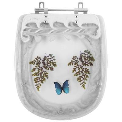 Assento Sanitário Sabatini Alongado Resina Plástica Parafusado Convencional Decorado Borboleta Azul