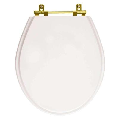 Assento Sanitário Ravena Alongado Resina Plástica Parafusado Convencional Ferragem Dourada Branco