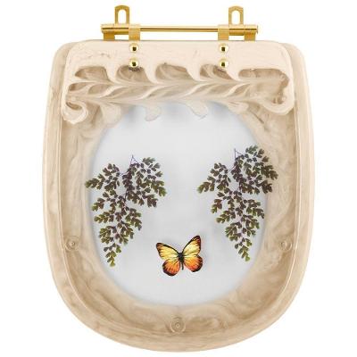 Assento Sanitário Sabatini Oval Polipropileno Parafusado Convencional Bege Decorado Borboleta