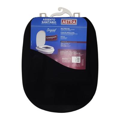 Assento Sanitário Sabatini Alongado Polipropileno Almofadado Preto Astra