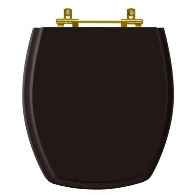 Assento Sanitário Thema Alongado Resina Plástica Parafusado Convencional Ferragem Dourada Preto