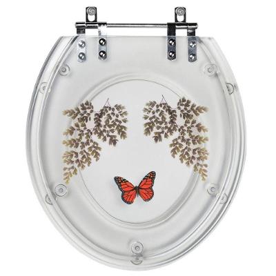 Assento Sanitário Tampa de Vaso Acrílico Transparente com Borboleta Vermelha Resina Plástica