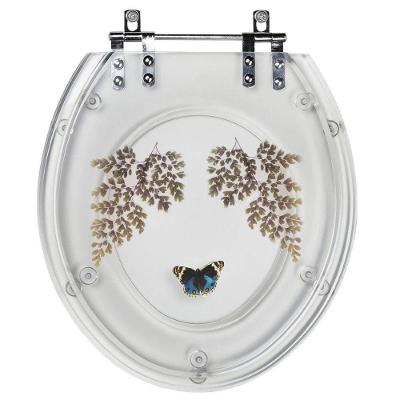 Assento Sanitário Tampa de Vaso Decorado Transparente com Borboleta Azul Oval Resina Plástica