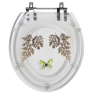 Assento Sanitário Tampa de Vaso Acrílico Transparente com Borboleta Verde Oval Resina Plástica
