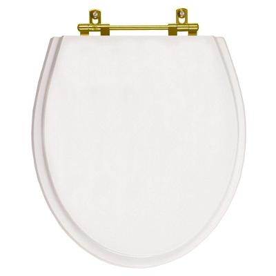 Assento Sanitário Windsor Alongado MDF Fechamento Convencional Branco com Ferragem Dourada Pontto