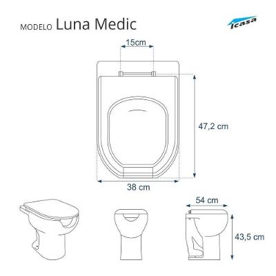 Assento Sanitário Luna Medic (PNE) Universal Resina Plástica Parafusado Convencional Branco Pontto