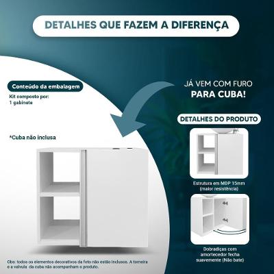 Gabinete para Banheiro Harpia com Fechamento Lento Suspenso Branco Mercado das Prateleiras 55CM