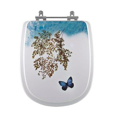 Assento Sanitário Donna Oval MDF Fechamento Convencional Decorado Borboleta Branco