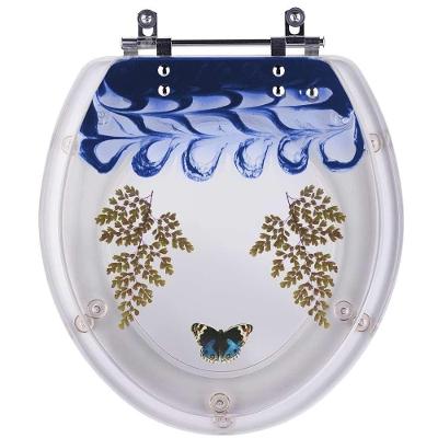 Assento Sanitário Oval Resina Plástica Decorado Avenca Borboleta Azul Pontto Lavabo