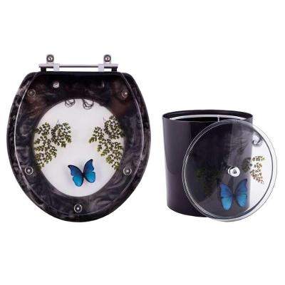 Assento Sanitário e Lixeira Decorada Borboleta Oval Resina Plástica Convencional Preto Pontto Lavabo