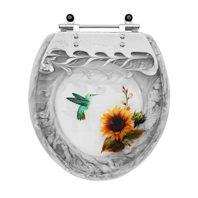 Assento Sanitário Girassol Beija Flor Convencional Resina Plástica Parafusado Decorado Branco Pontto