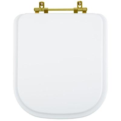 Assento Sanitário Quadra Quadrado Resina Plástica Convencional Ferragem Dourada Branco