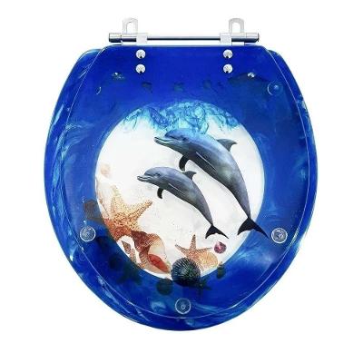 Assento Sanitário Golfinhos e Conchas Azul Oval Resina Plástica Parafusado Convencional Azul Pontto
