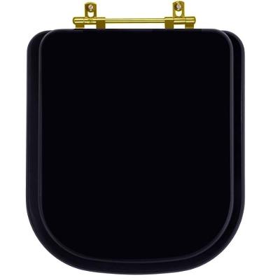 Assento Sanitário Piano Alongado MDF Fosco Preto com Ferragem Dourada Pontto Lavabo