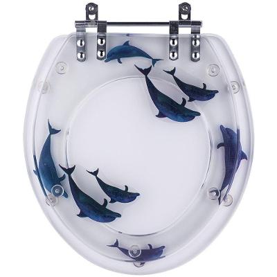 Assento Sanitário Oval Resina Plástica Fechamento Convencional com Decoração Golfinhos Azul Pontto