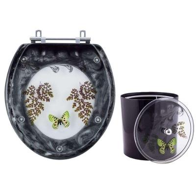 Assento Sanitário e Lixeira Decorada Borboleta Oval Resina Plástica Convencional Preto Pontto Lavabo